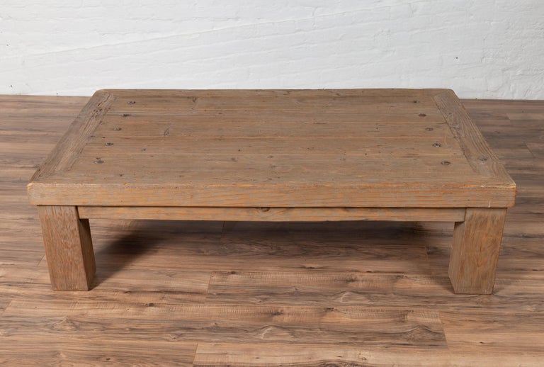 Vintage Driftwood Midcentury Coffee Table From Mexico With Round Metal Studs