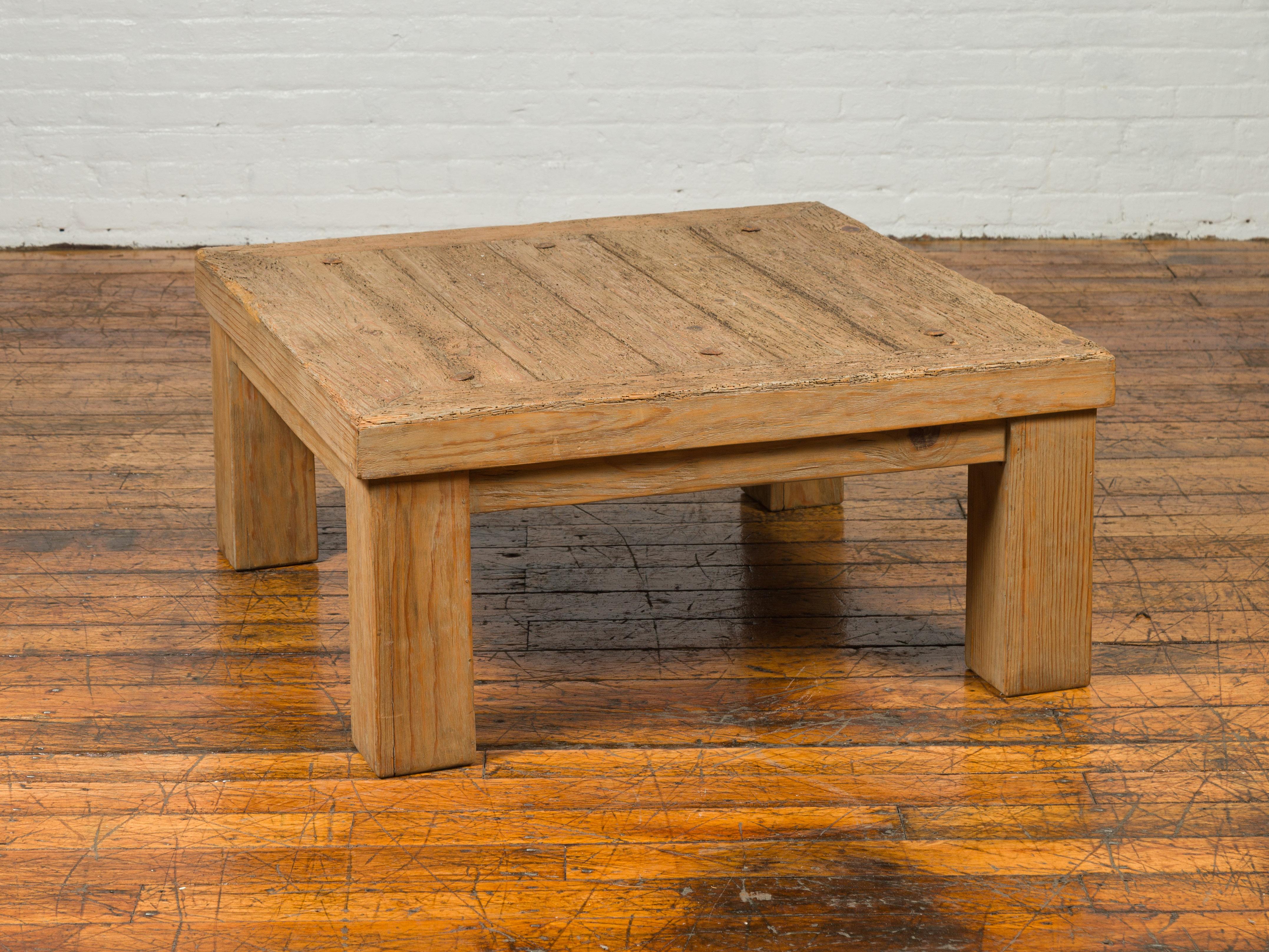 Vintage Driftwood Midcentury Coffee Table from Mexico with Square Legs 3