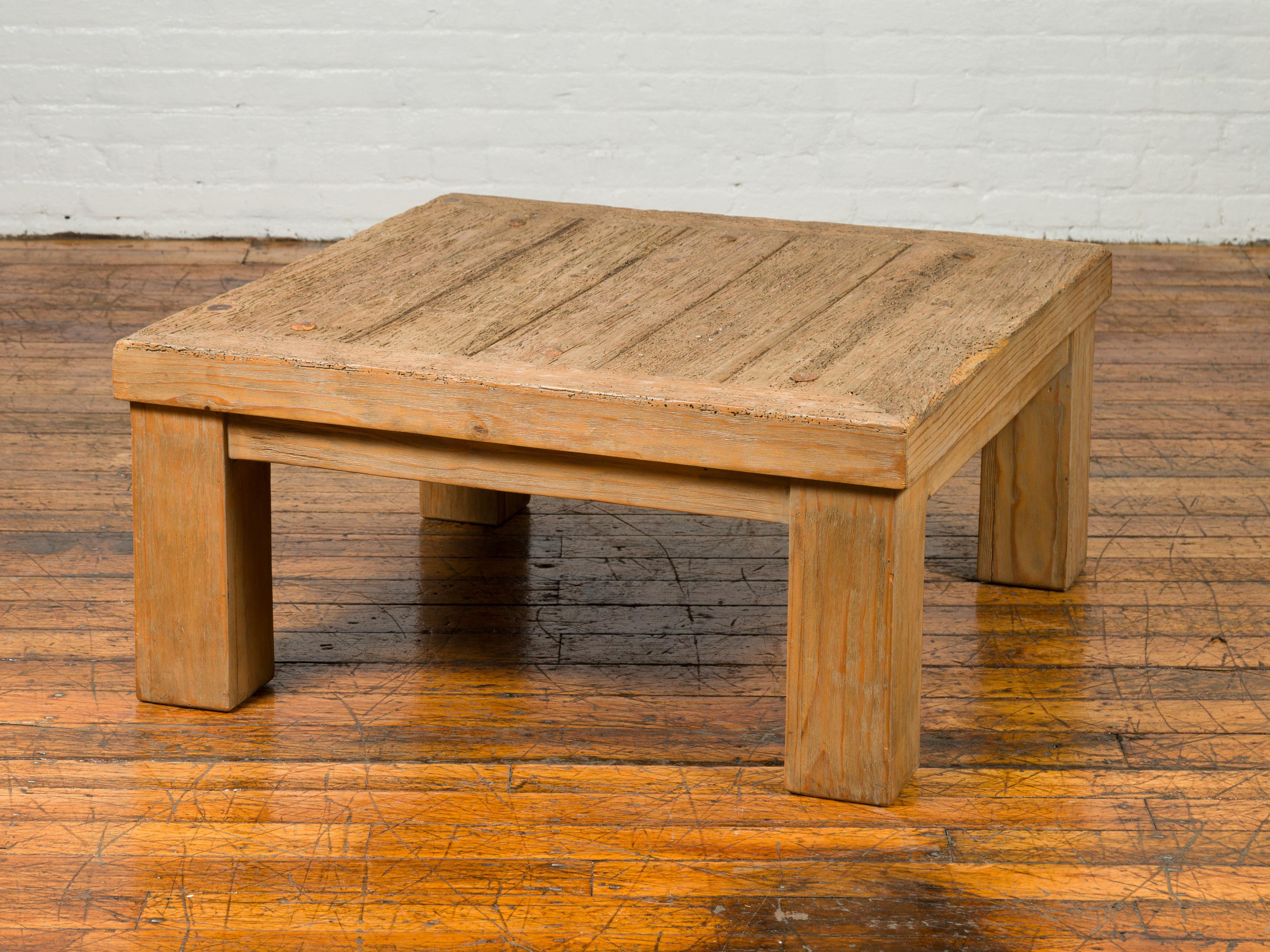 Vintage Driftwood Midcentury Coffee Table from Mexico with Square Legs 5