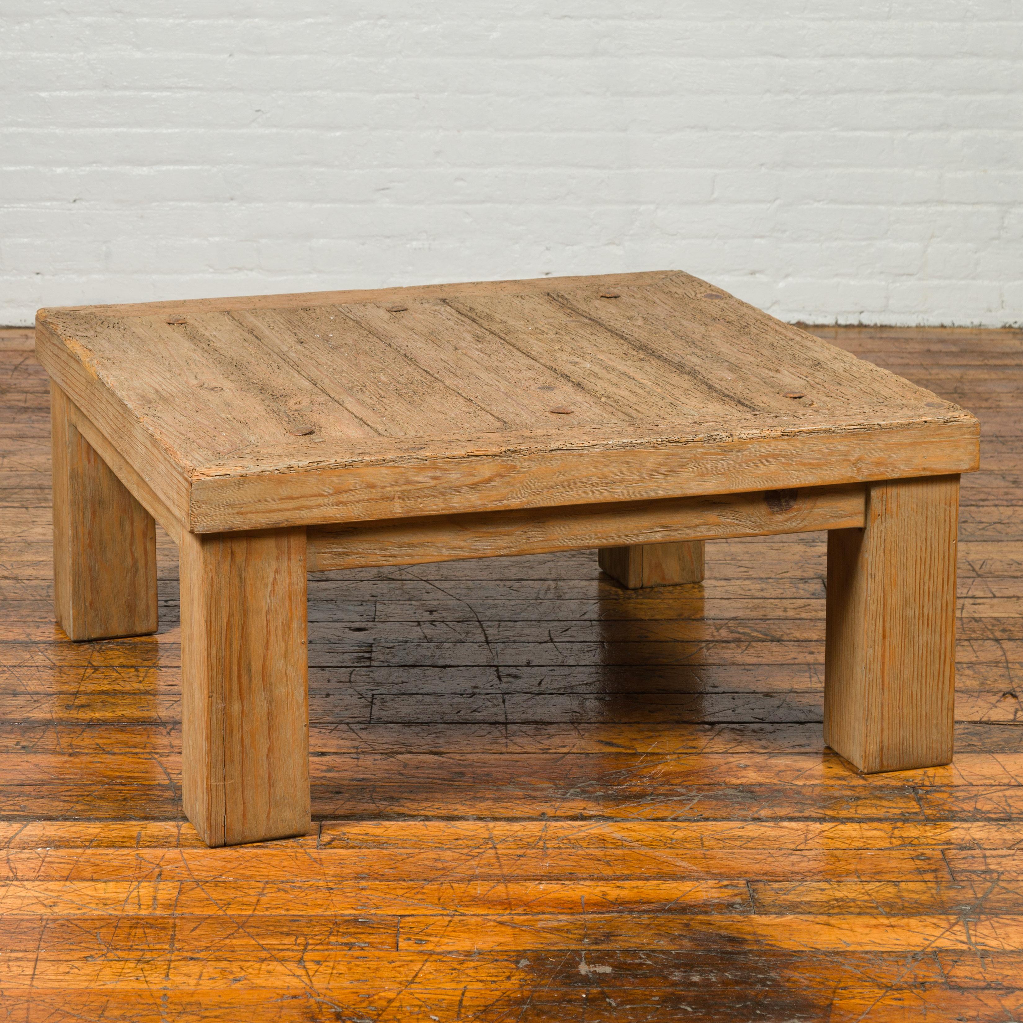 Vintage Driftwood Midcentury Coffee Table from Mexico with Square Legs 1