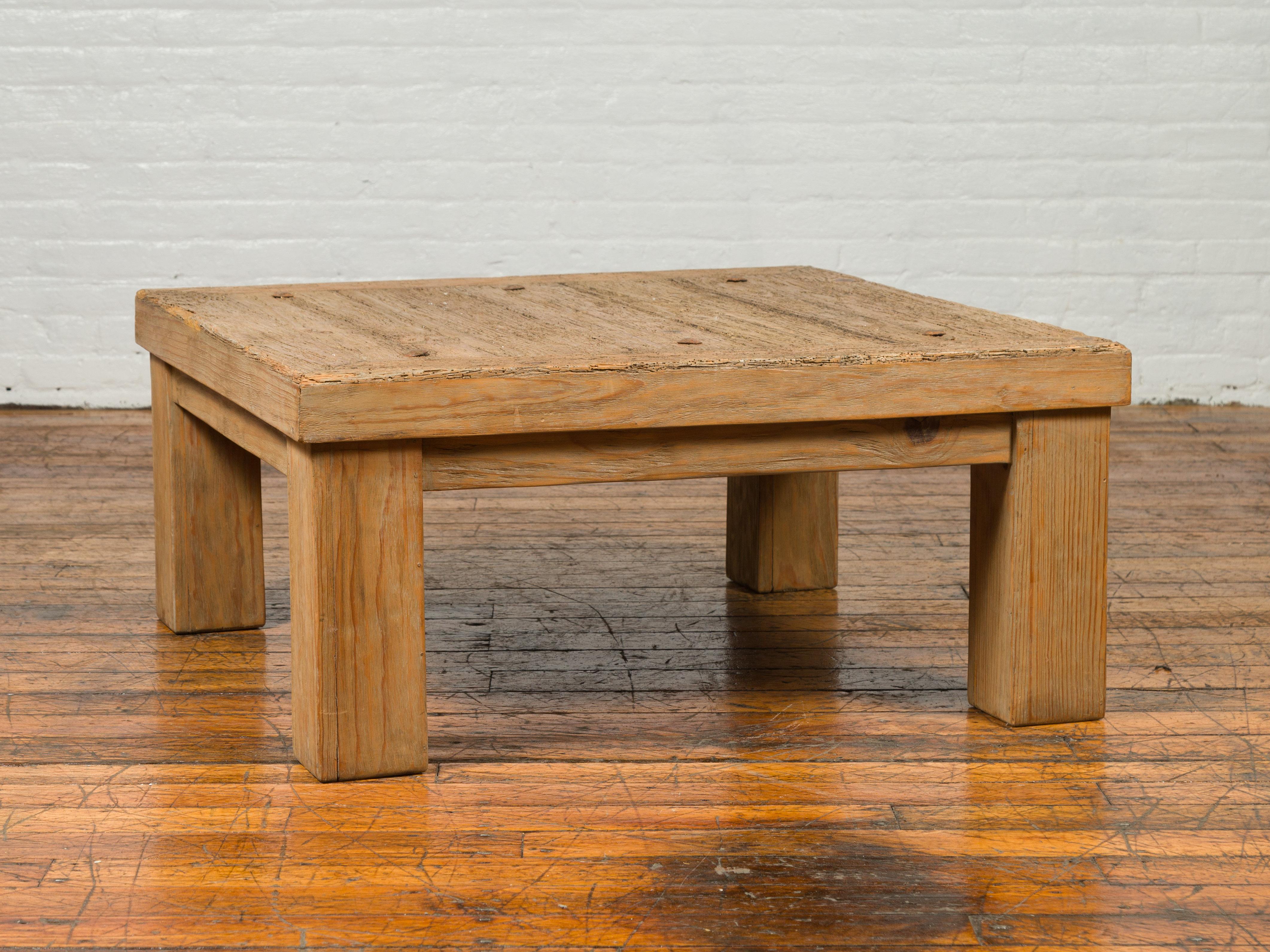 Vintage Driftwood Midcentury Coffee Table from Mexico with Square Legs 2