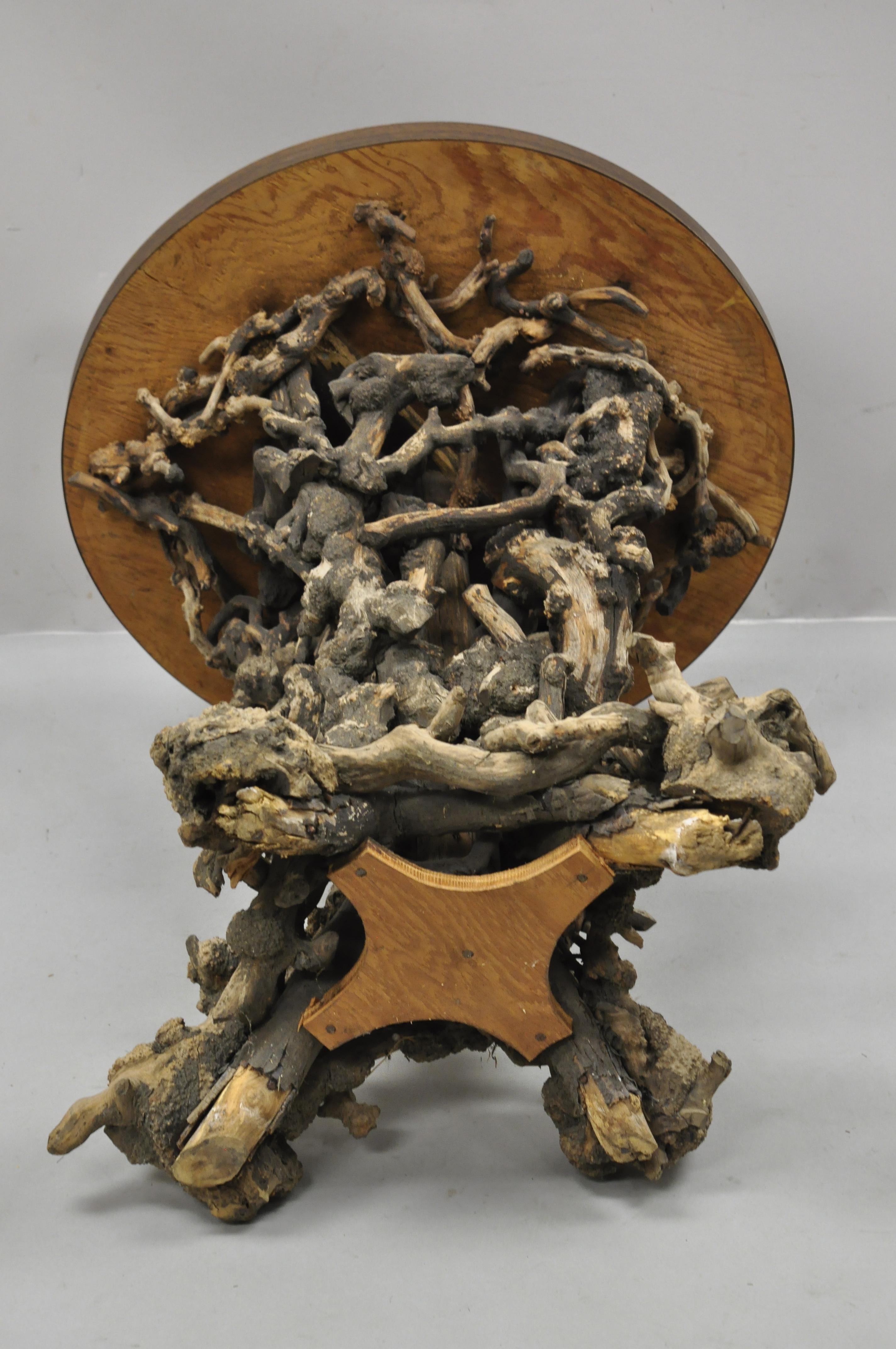 Vintage Driftwood Root Base Drift Wood Pedestal Naturalistic Accent Side Table For Sale 1