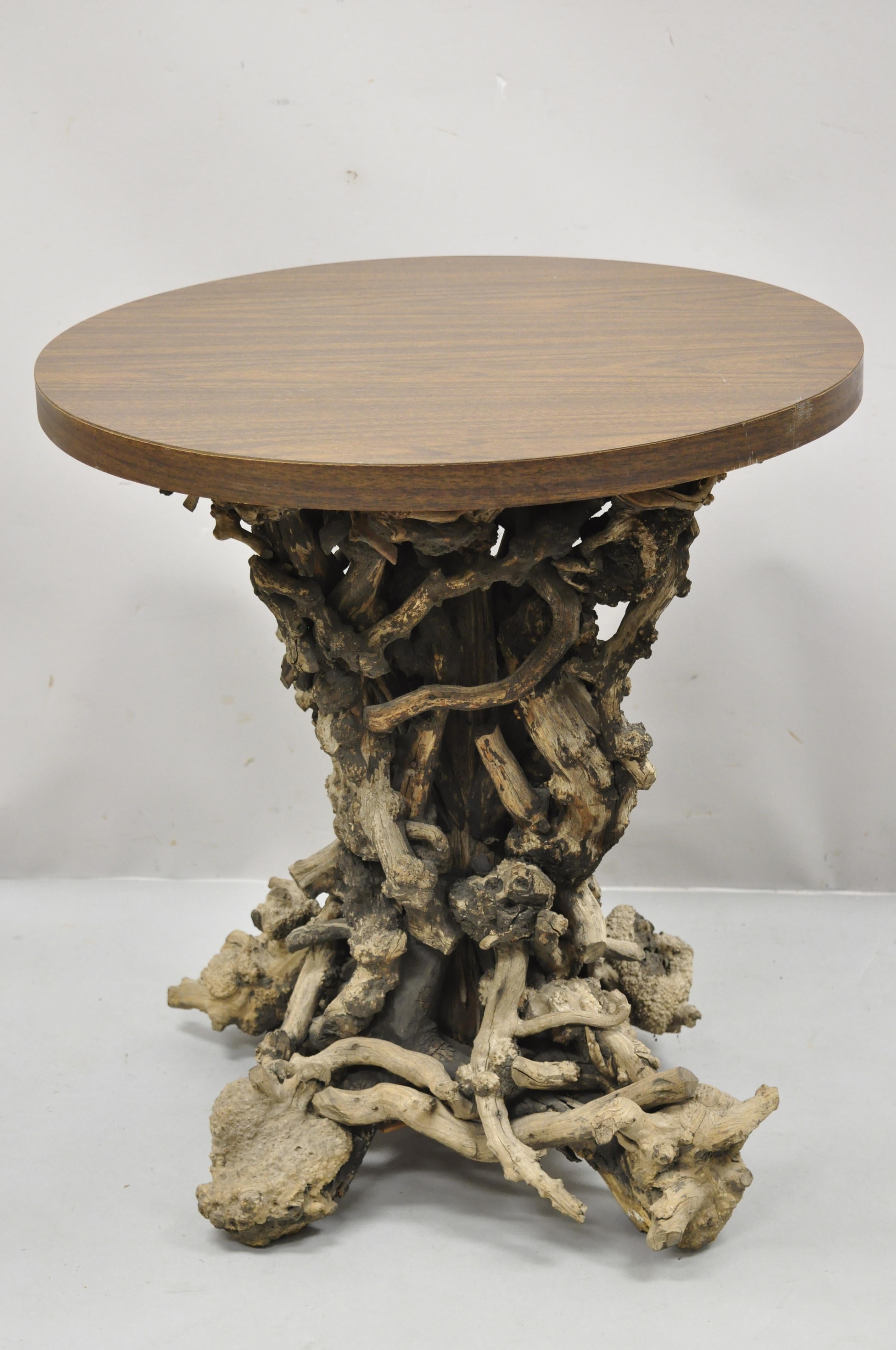 Vintage Driftwood Root Base Drift Wood Pedestal Naturalistic Accent Side Table For Sale 3