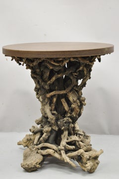 Vintage Driftwood Root Base Drift Wood Pedestal Naturalistic Accent Side Table