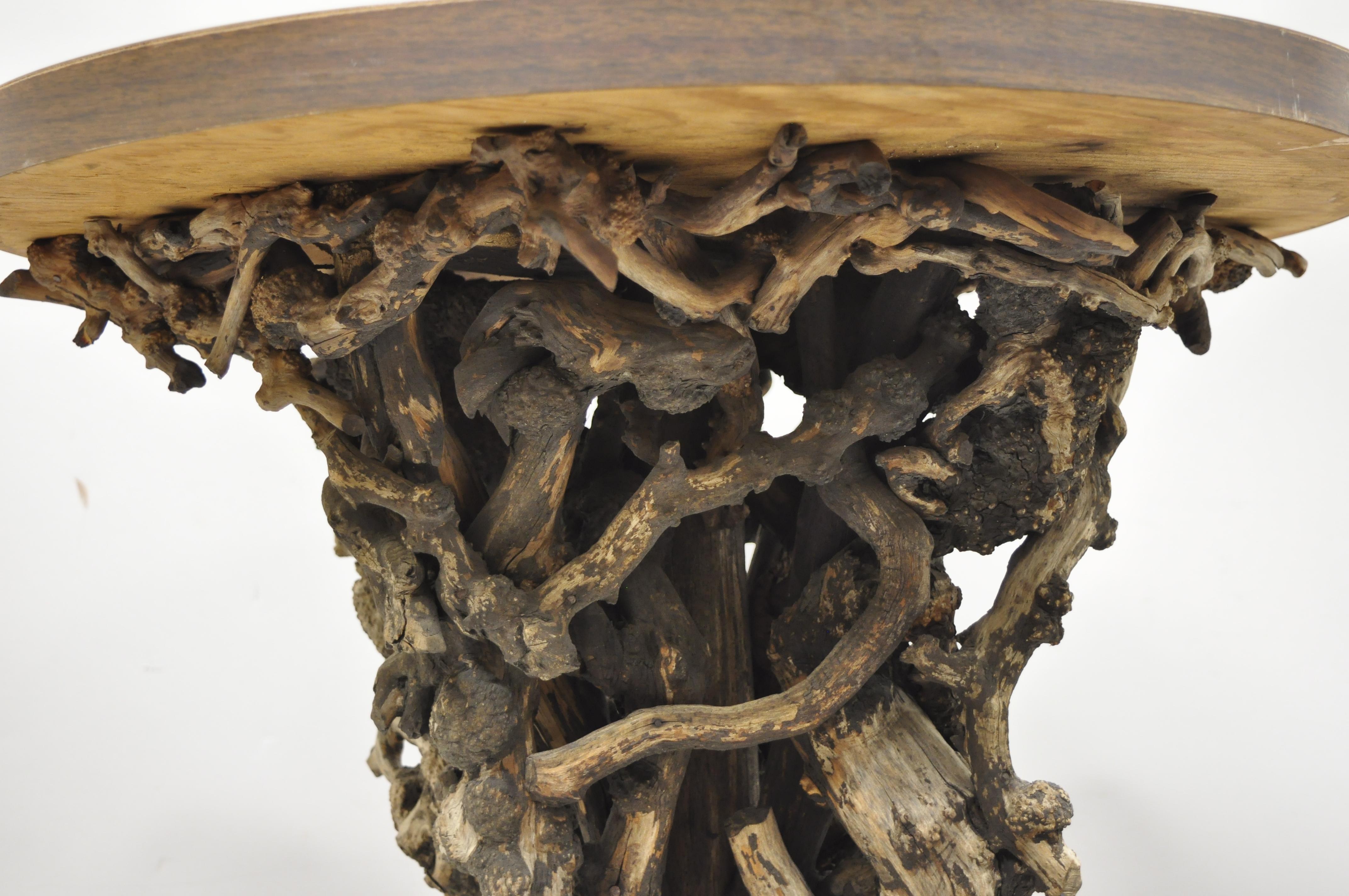 North American Vintage Driftwood Root Base Drift Wood Pedestal Naturalistic Accent Side Table For Sale