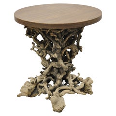 Table d'appoint vintage Driftwood Root Base Drift Wood Pedestal Naturalistic Accent