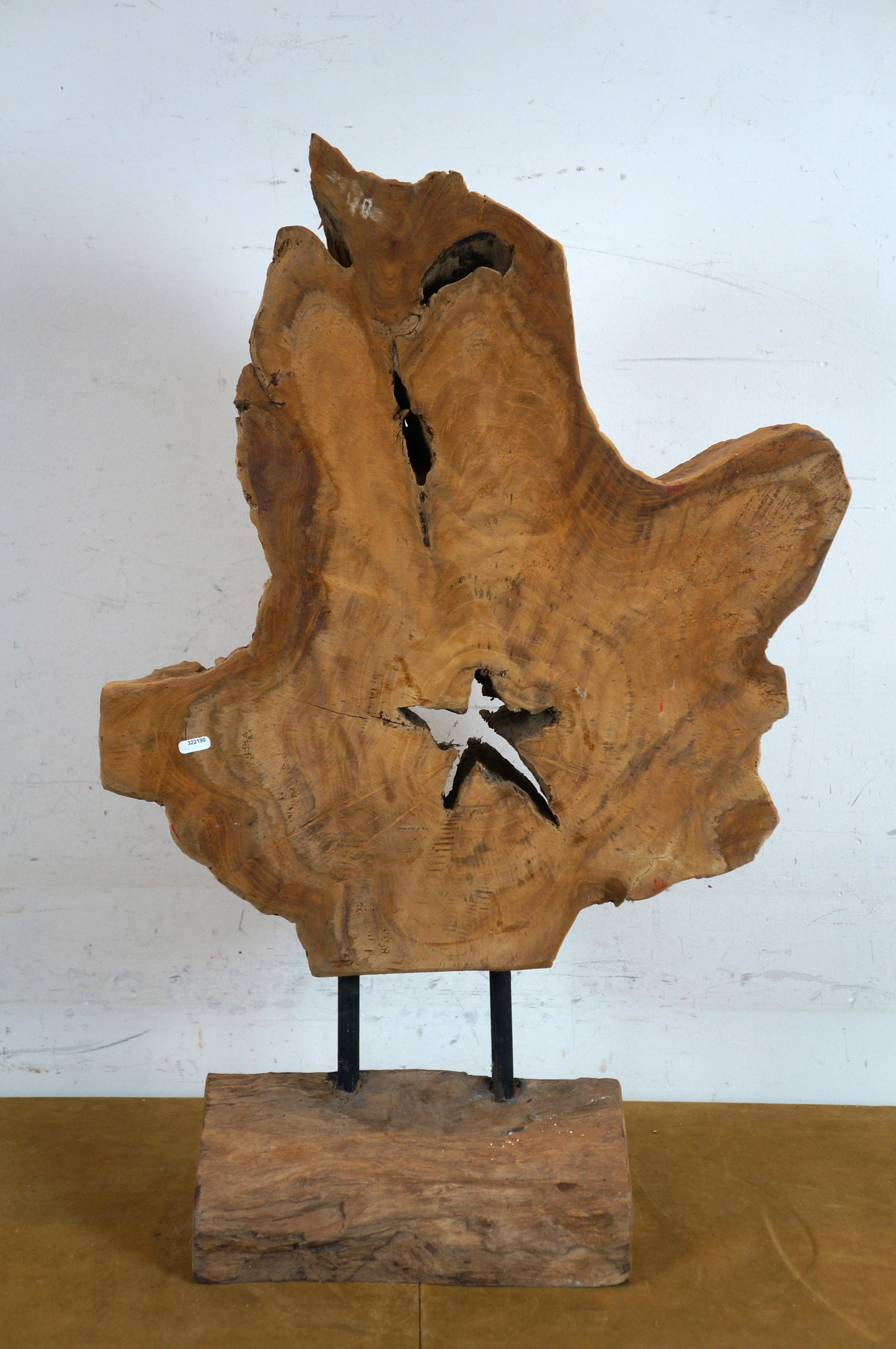 XX secolo Vintage Driftwood Root Slice Heavy Slab Sculpture on Stand 28