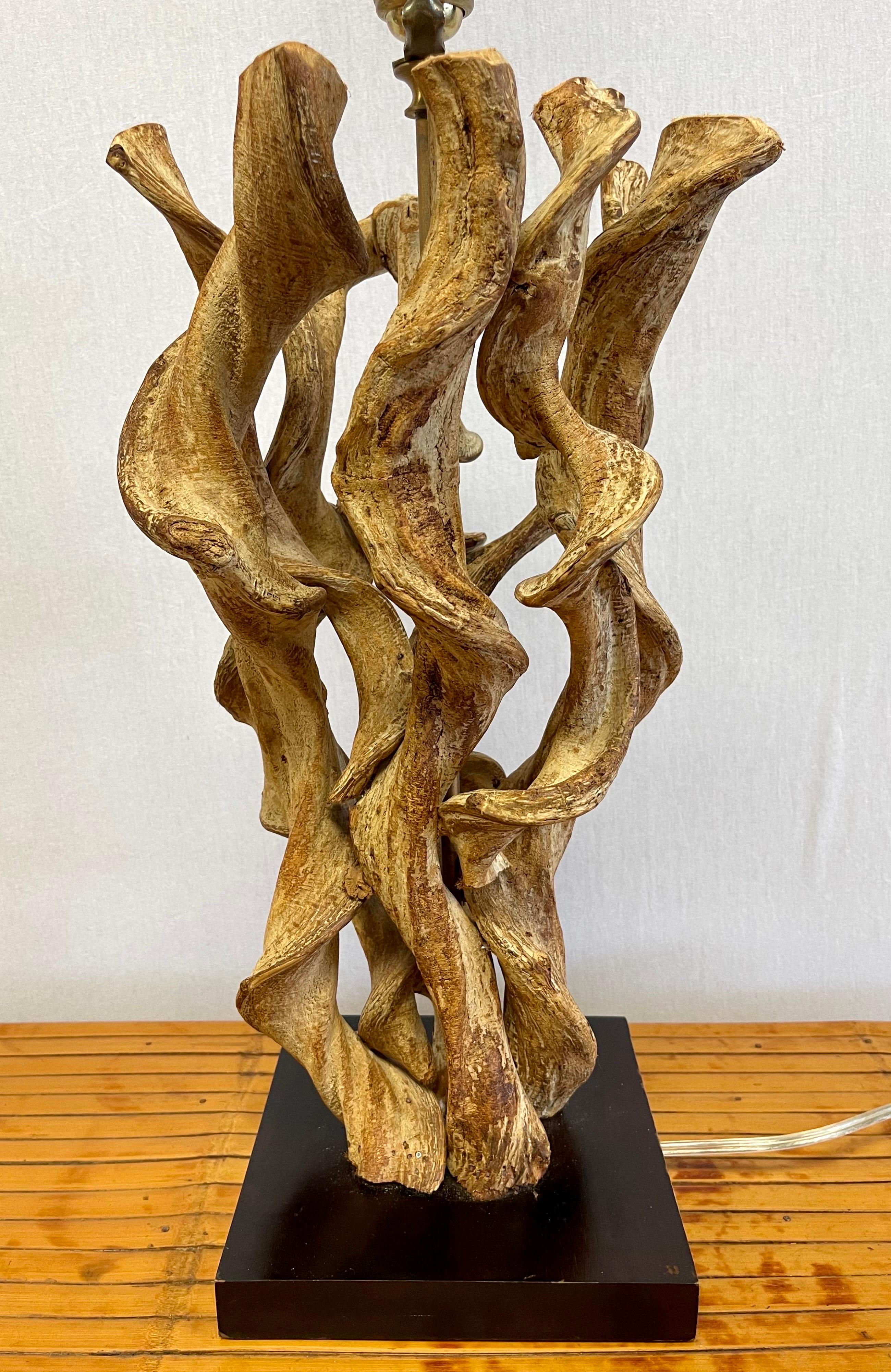 Vintage Driftwood Sculptural Table Lamp with Matching Finial For Sale 1