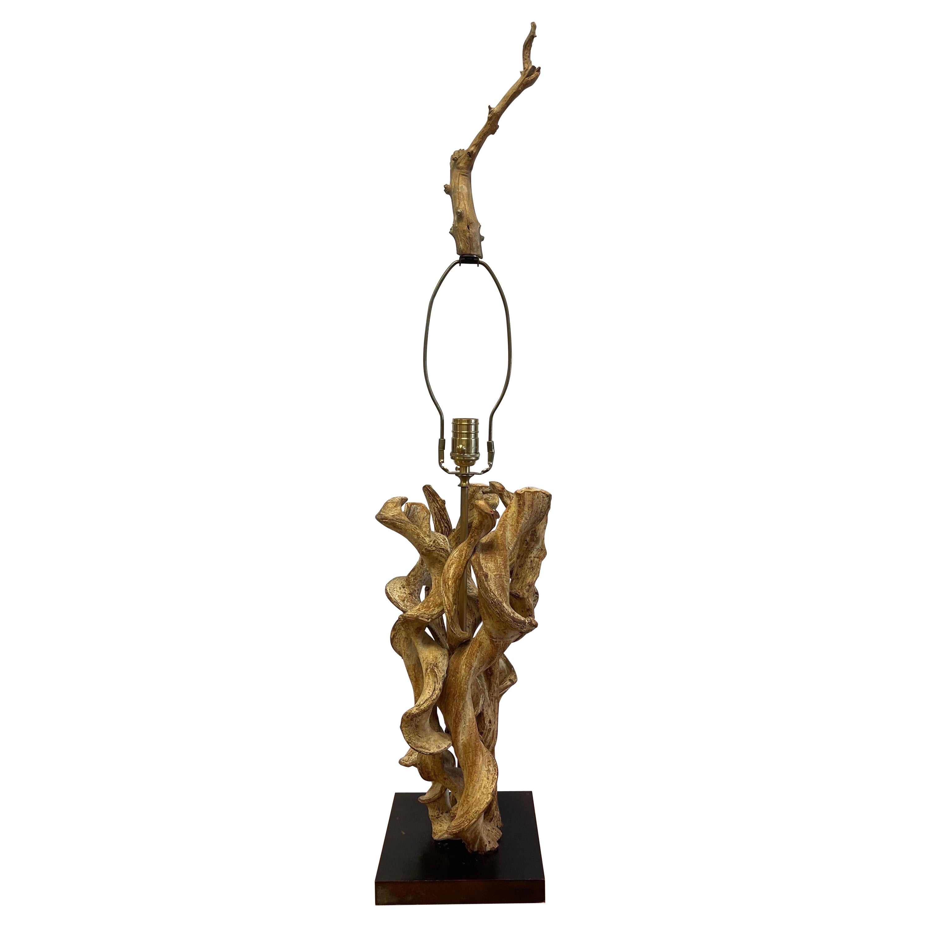 Vintage Driftwood Sculptural Table Lamp with Matching Finial