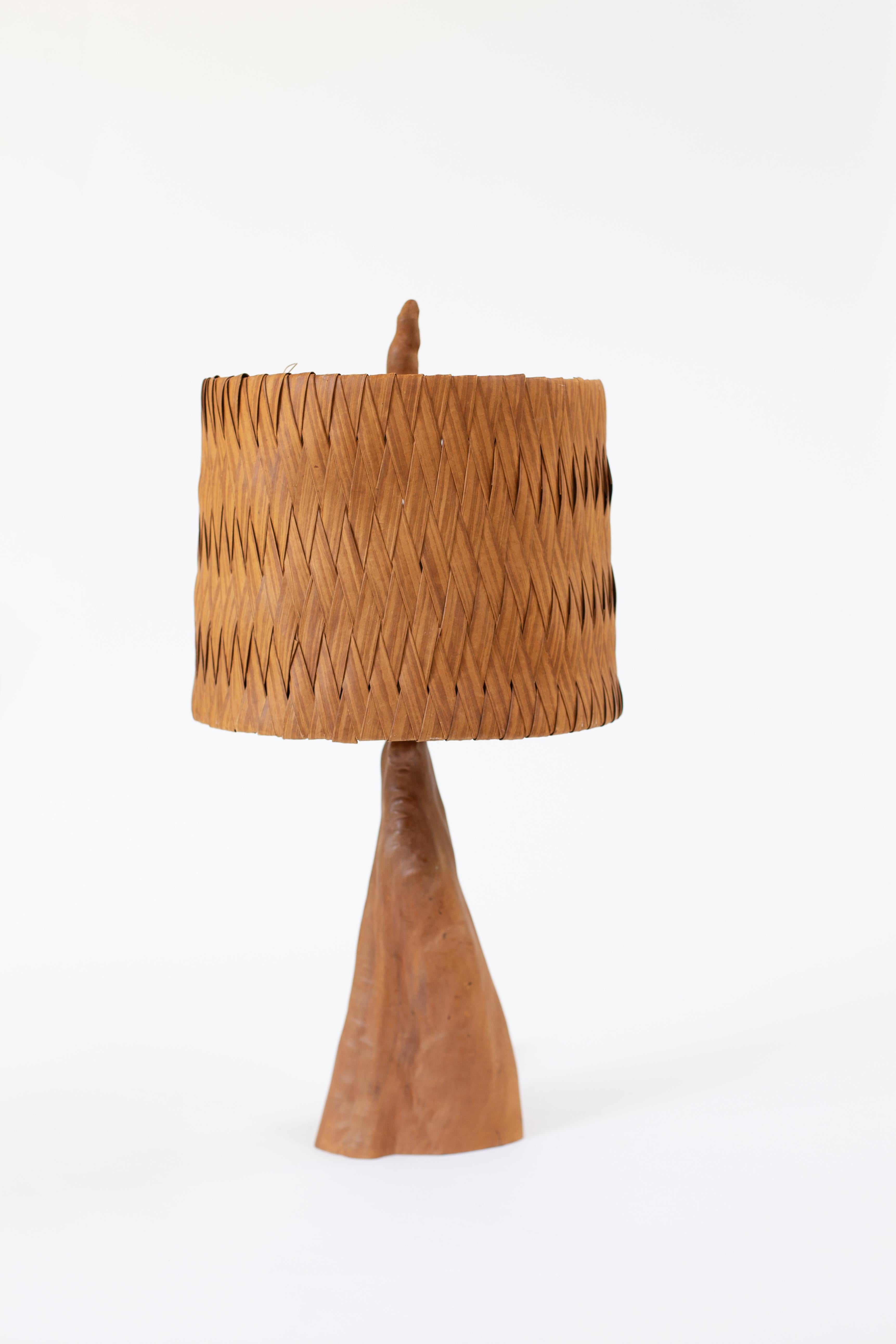 Vintage Driftwood Style Table Lamps With Woven Shades, a Pair In Good Condition In Chicago, IL
