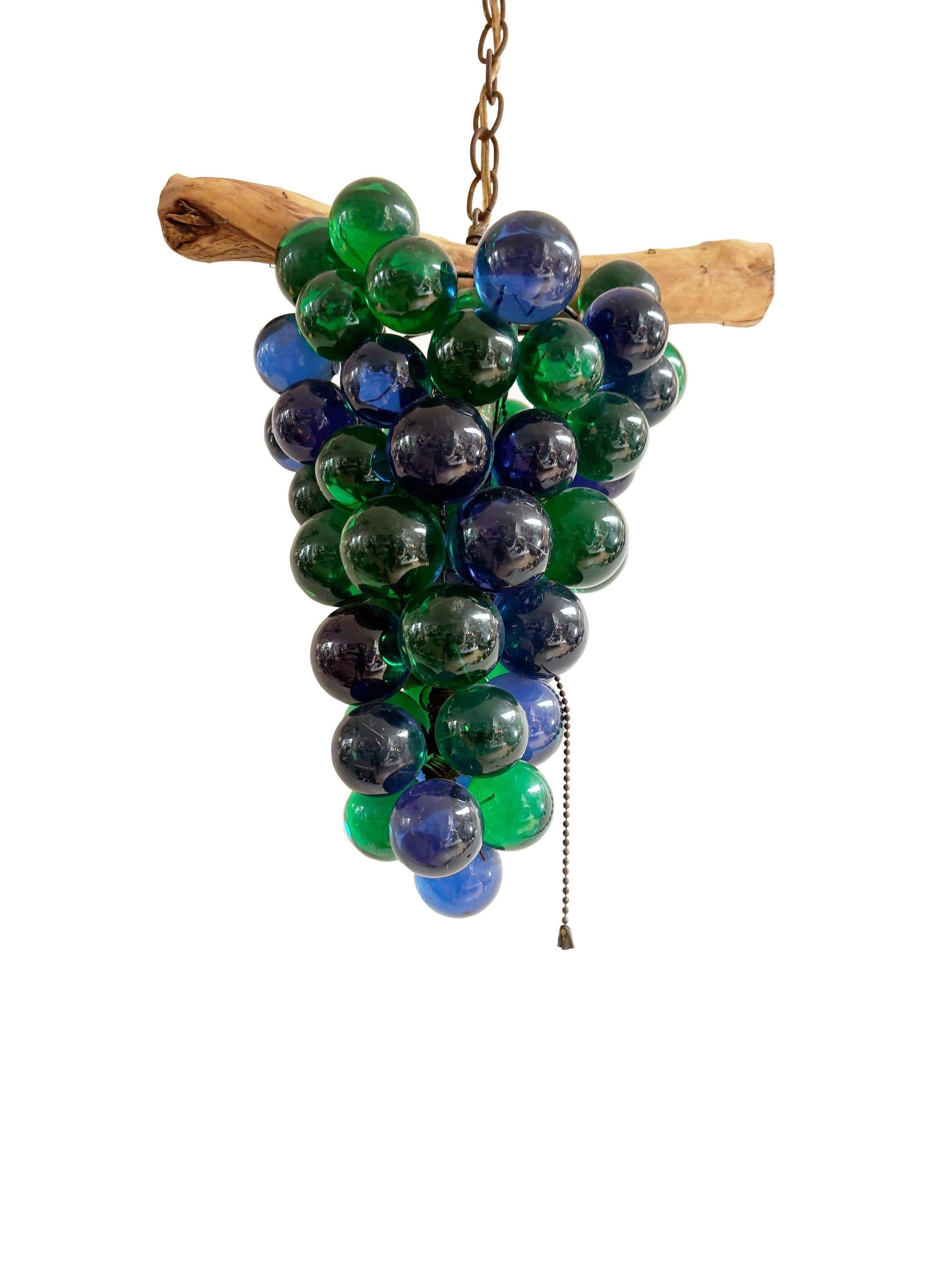 Vintage Driftwood Swag Acryl grün & blau Traube Cluster Pendelleuchte Fixture im Angebot 4