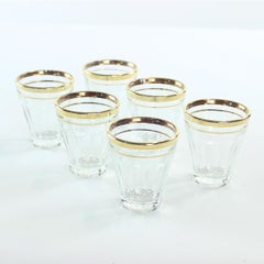 Vintage Drinking Glasses With Gold Rim, Set Of 6, Czechoslovakia 1960s