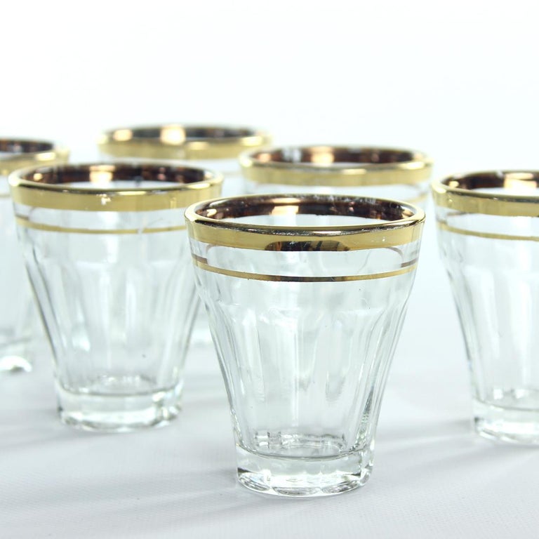 Vintage Drinking Glasses With Gold Rim, Set Of 6, Czechoslovakia 1960s