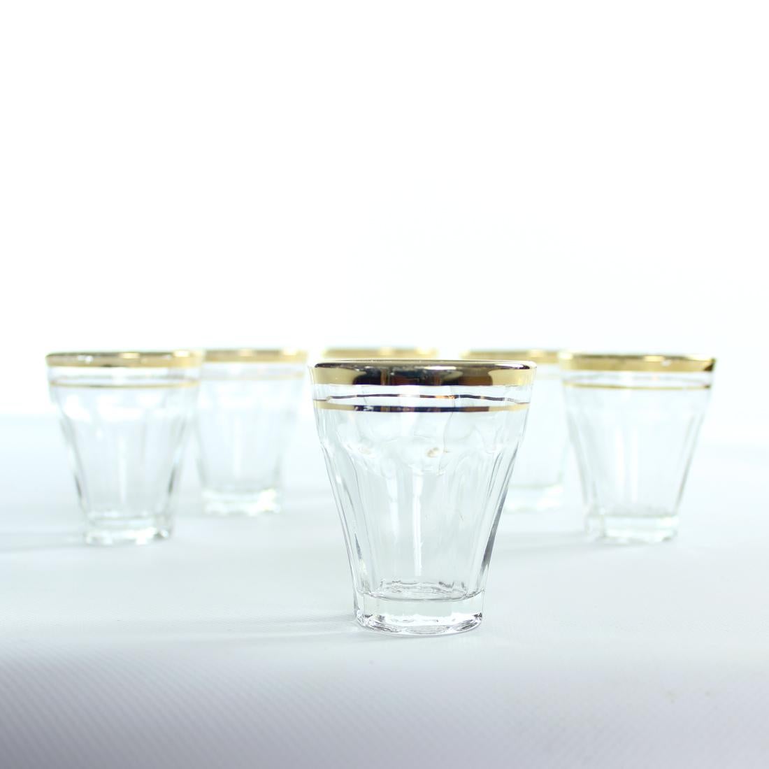 Mid-20th Century Vintage Drinking Glasses With Gold Rim, Set Of 6, Czechoslovakia 1960s For Sale