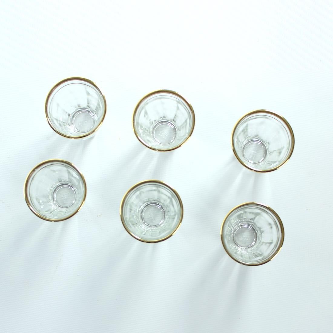Vintage Drinking Glasses With Gold Rim, Set Of 6, Czechoslovakia 1960s For Sale 1