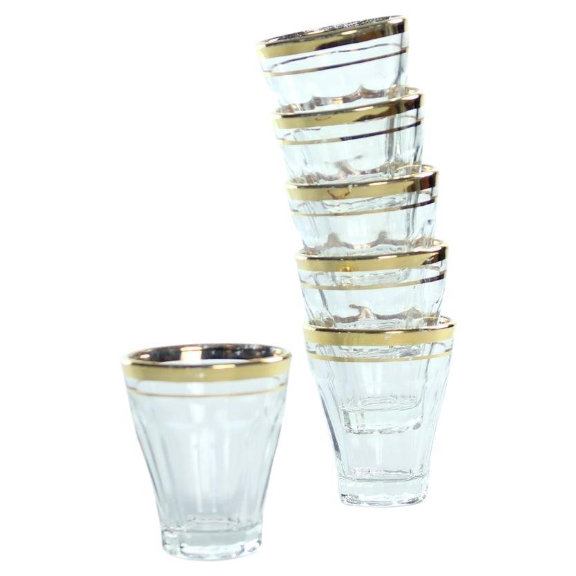 Vintage Drinking Glasses With Gold Rim, Set Of 6, Czechoslovakia 1960s For Sale