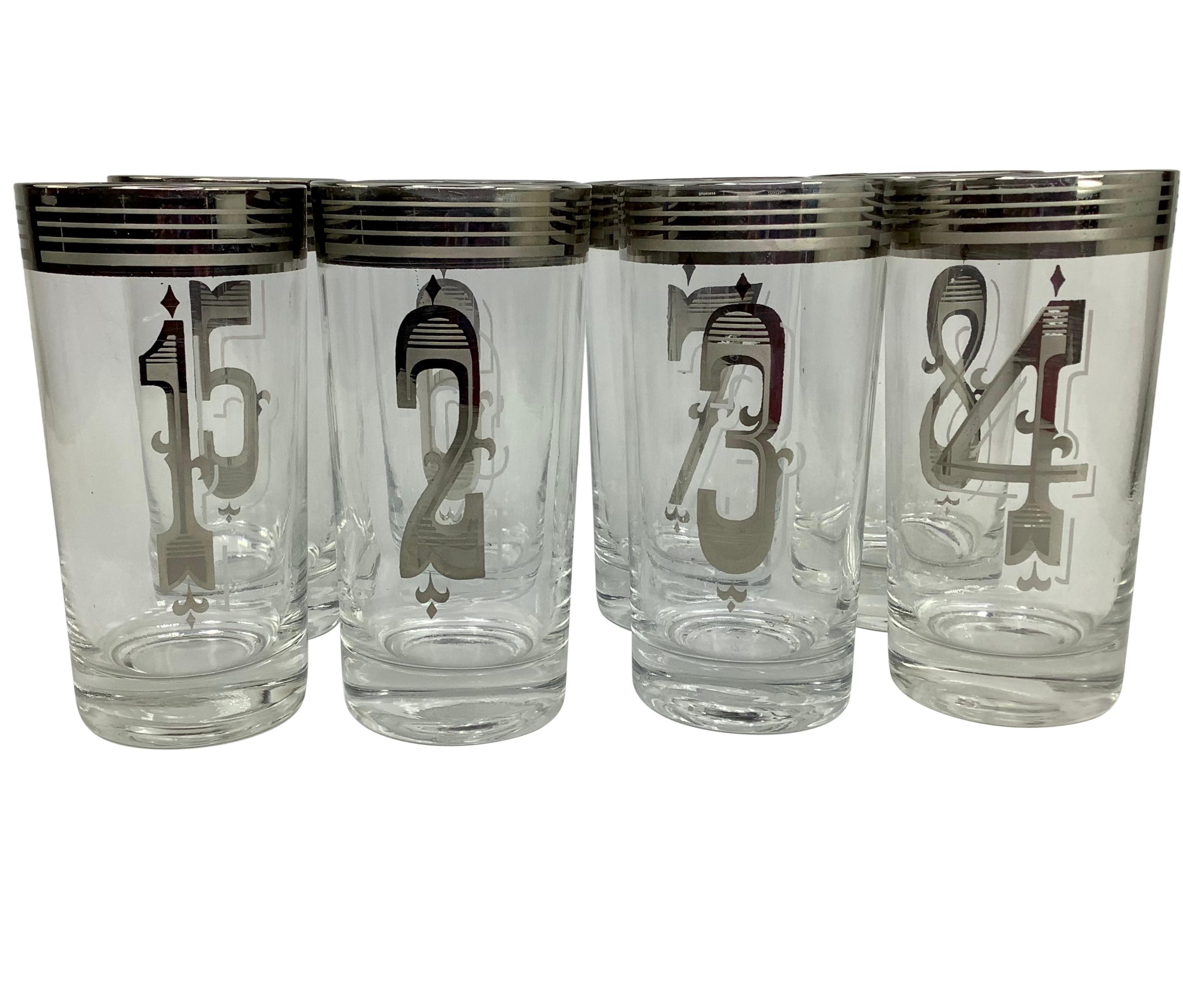 Mid-Century Modern Vintage Drinks by the Numbers Highball Glasses - Set of 8 Numbered Glasses For Sale