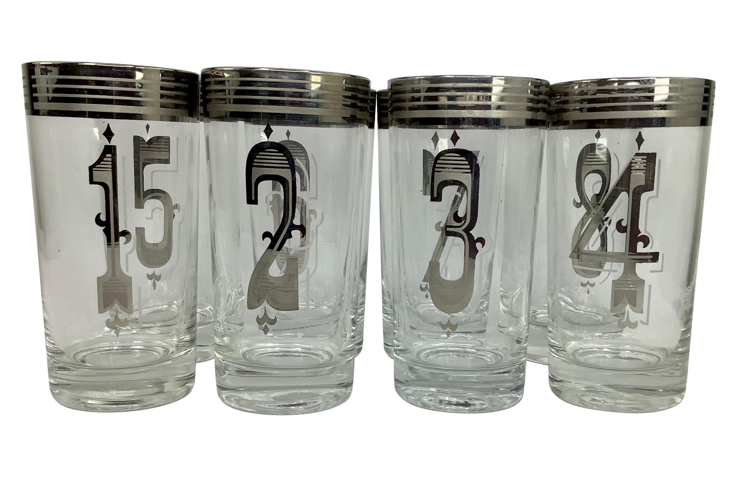 American Vintage Drinks by the Numbers Highball Glasses - Set of 8 Numbered Glasses For Sale