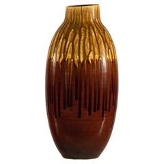 Vintage Drip Glaze Ceramic Vase in Reddish Brown and Mustard