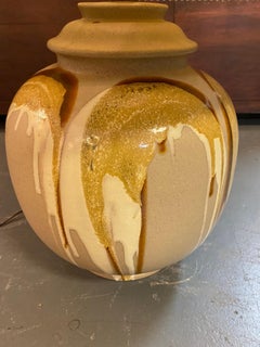 Vintage Drip Glaze Pottery Table Lamp with Original Shade