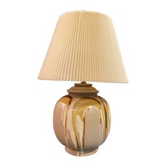 Vintage Drip Glaze Pottery Table Lamp with Original Shade