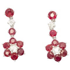 Pendants d'oreilles vintage en or blanc 18ct avec rubis naturels et diamants