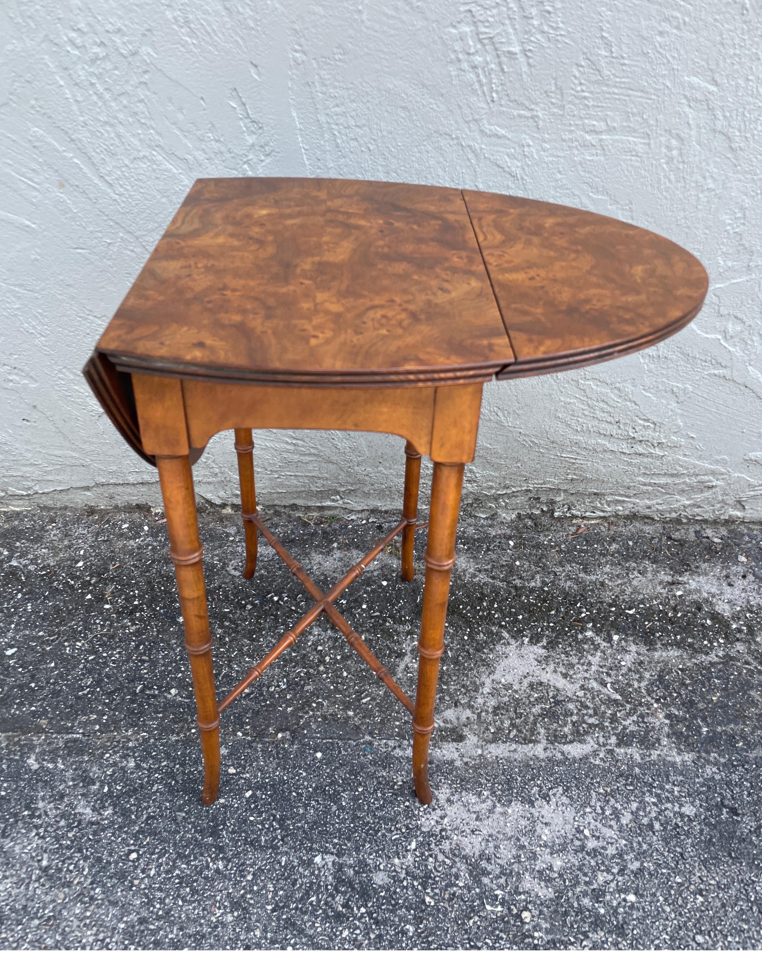 American Vintage Drop Leaf Burlwood Side Table by Baker