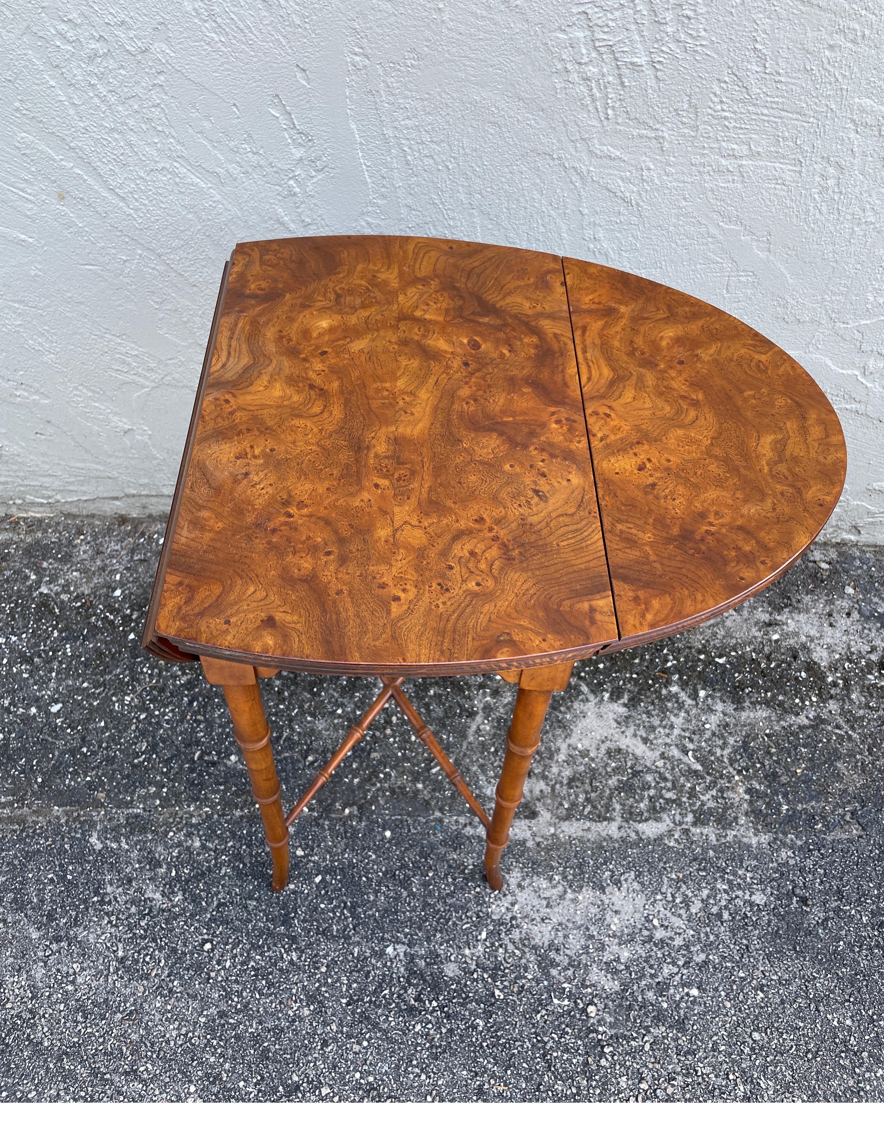 Vintage Drop Leaf Burlwood Side Table by Baker In Good Condition In West Palm Beach, FL