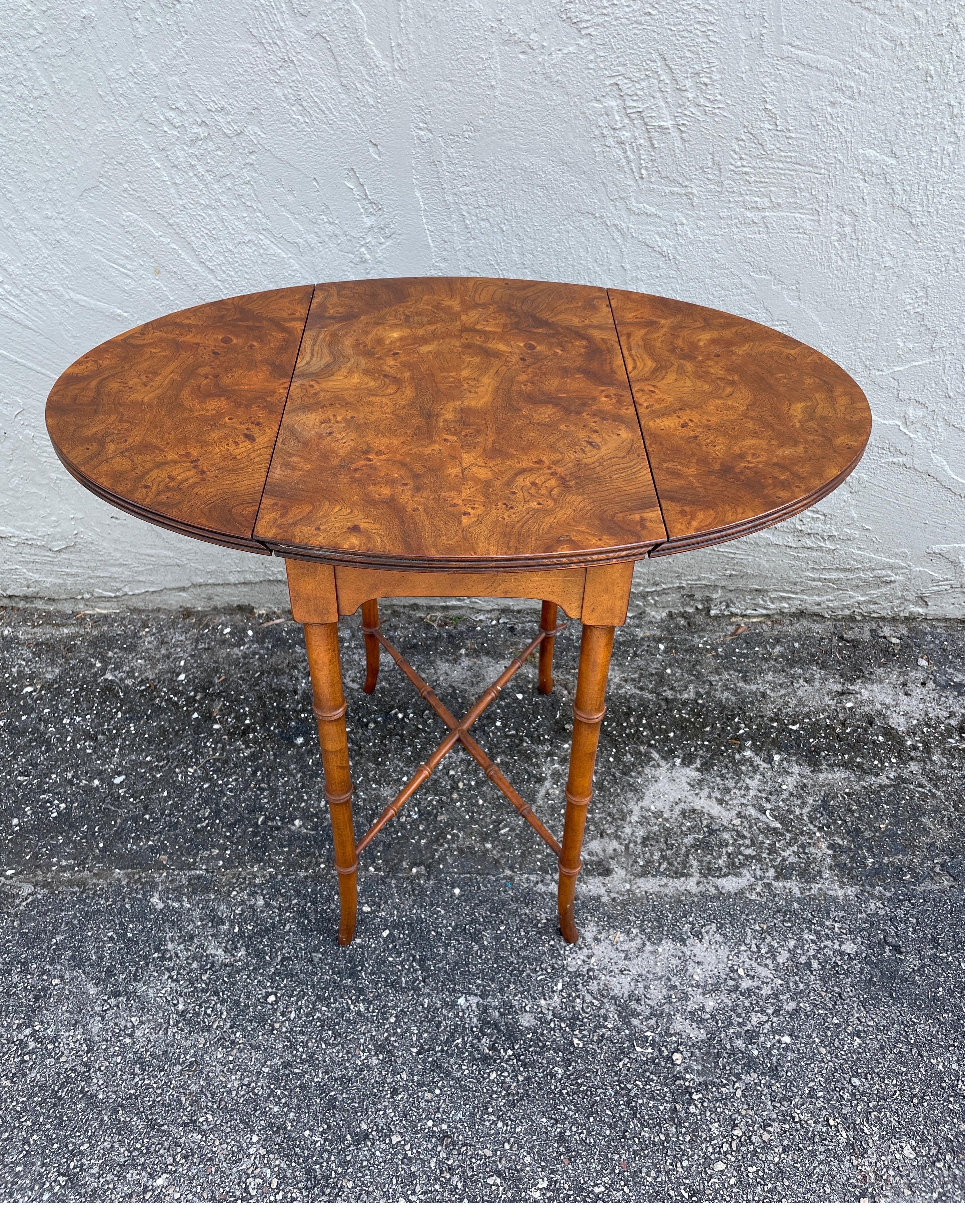 20th Century Vintage Drop Leaf Burlwood Side Table by Baker