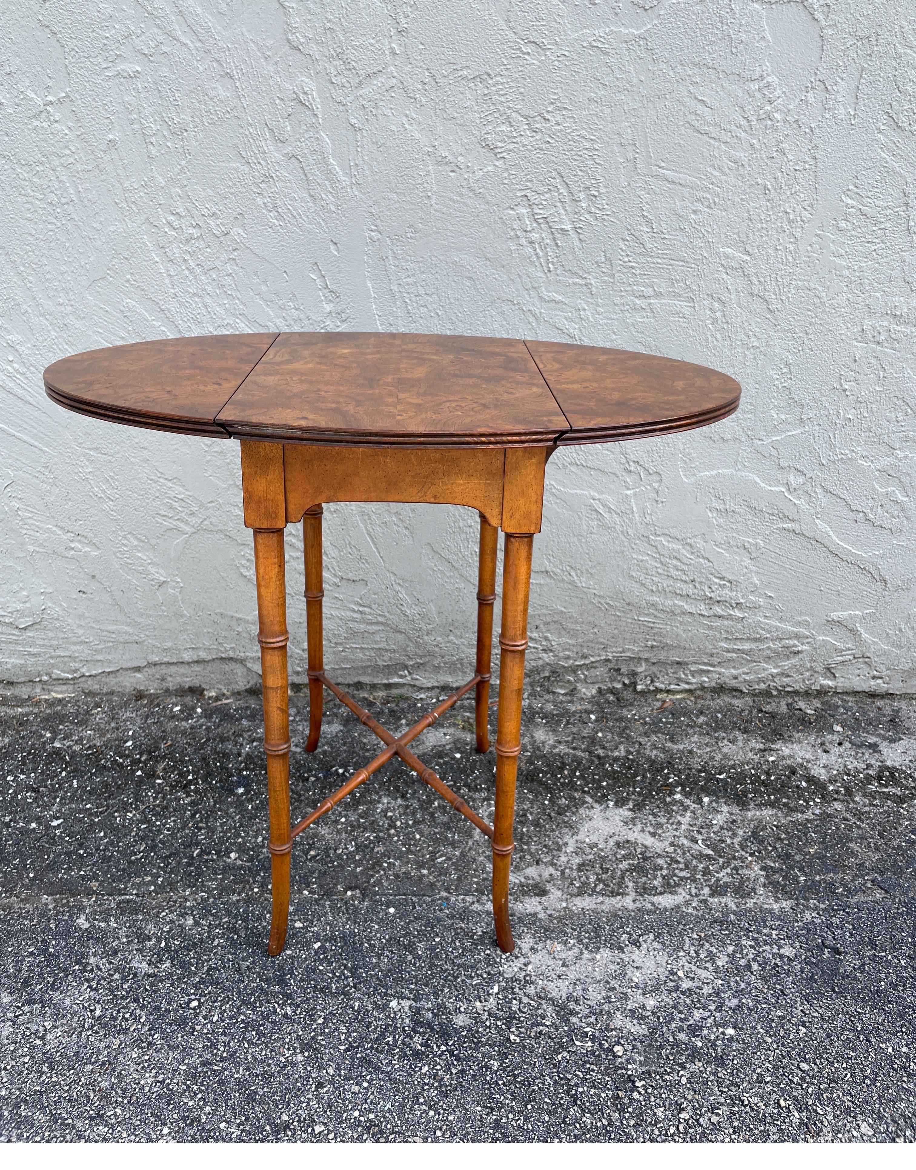 Vintage Drop Leaf Burlwood Side Table by Baker 1