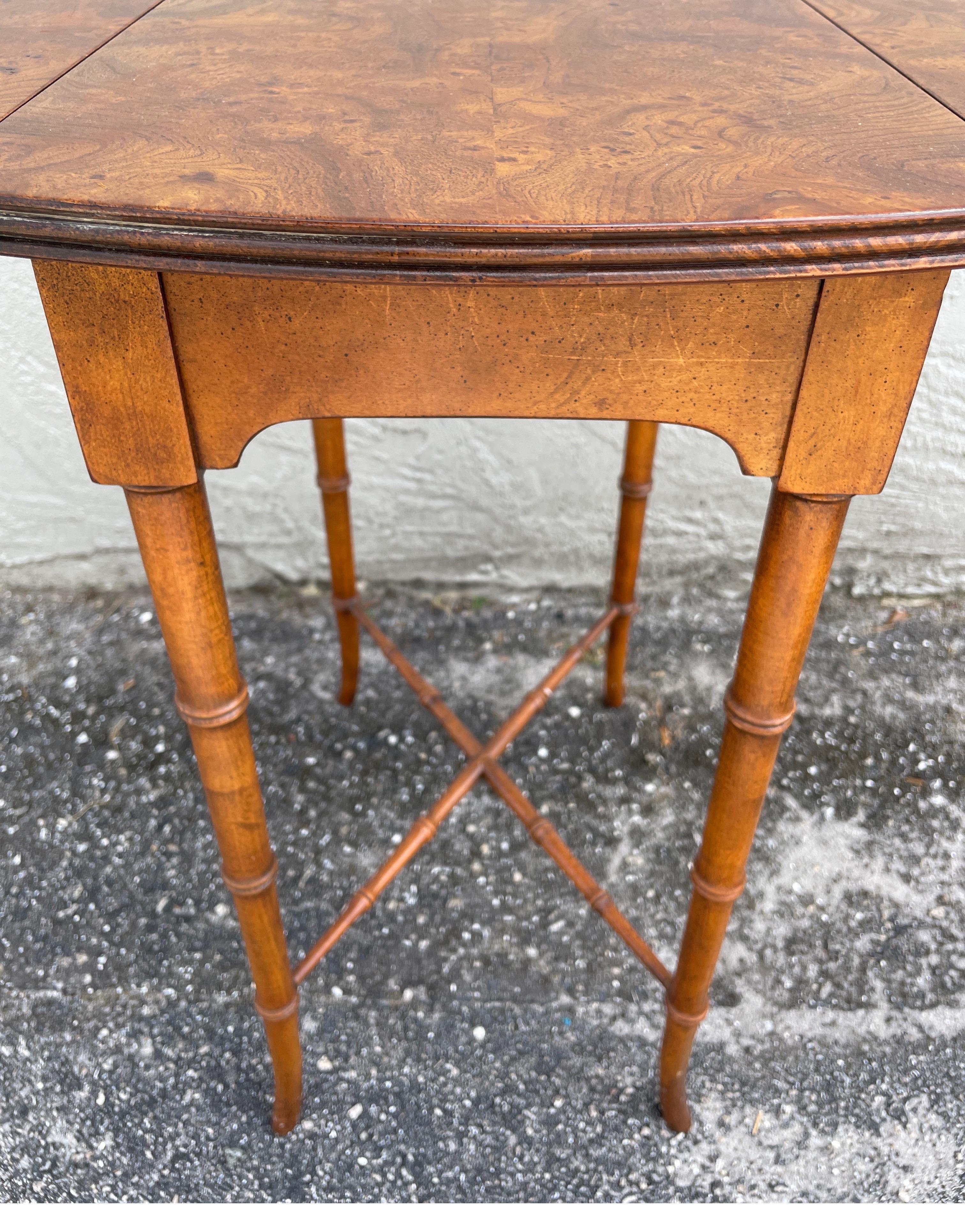 Vintage Drop Leaf Burlwood Side Table by Baker 3