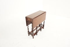 Vintage Drop-Leaf Table, Petite Walnut Barley Twist Gateleg Table, Scotland 1930