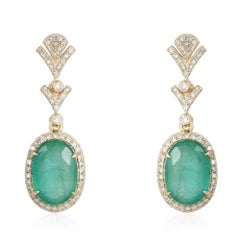Pendientes Vintage Gota Esmeralda Ovalada Oro Amarillo 14K