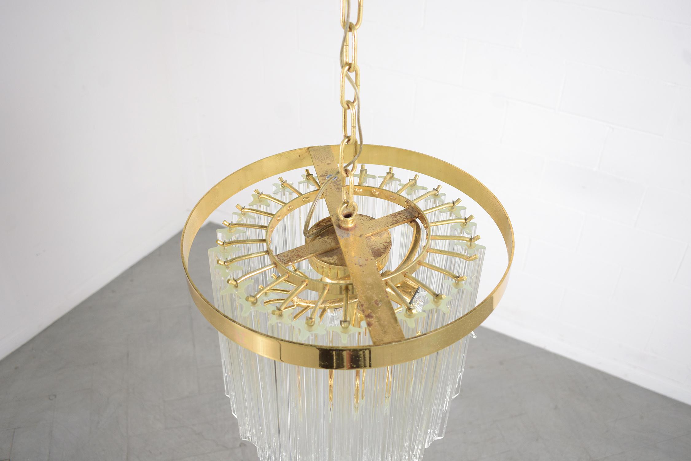 Vintage Drop Pendant Chandelier: Timeless Elegance in Brass and Glass For Sale 3