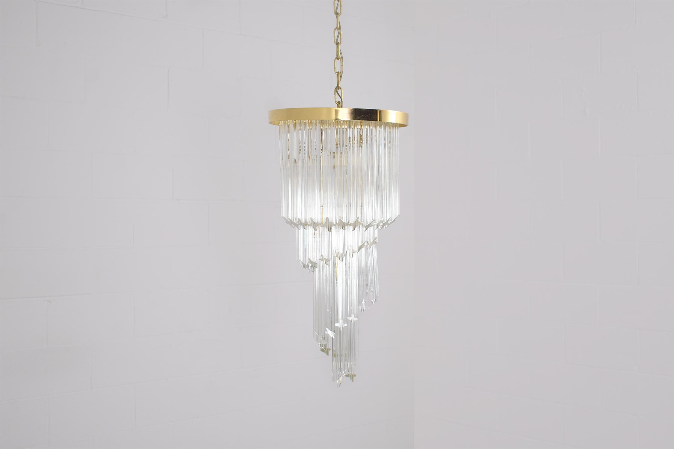 Vintage Drop Pendant Chandelier: Timeless Elegance in Brass and Glass In Good Condition For Sale In Los Angeles, CA