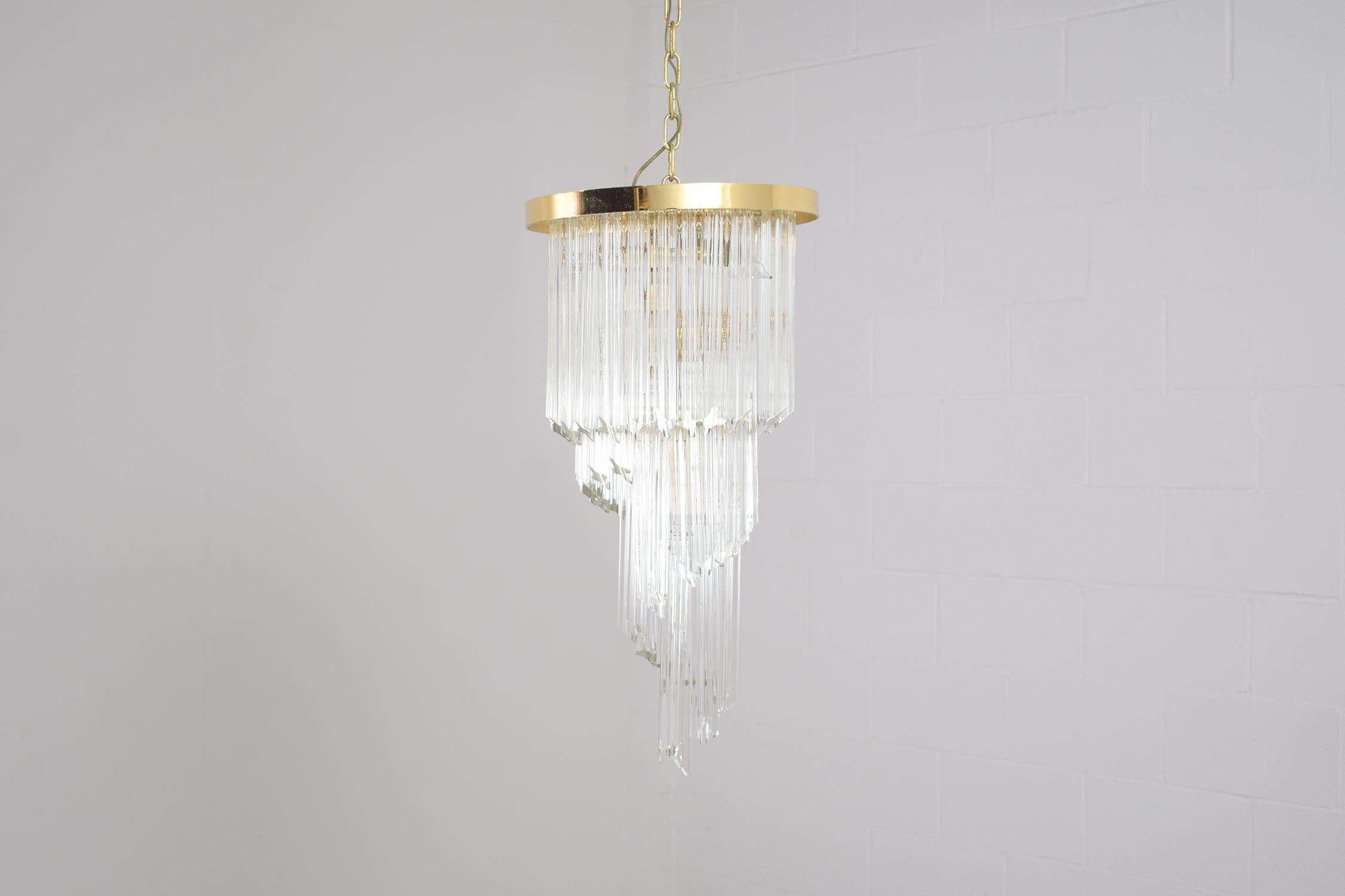 Late 20th Century Vintage Drop Pendant Chandelier: Timeless Elegance in Brass and Glass For Sale