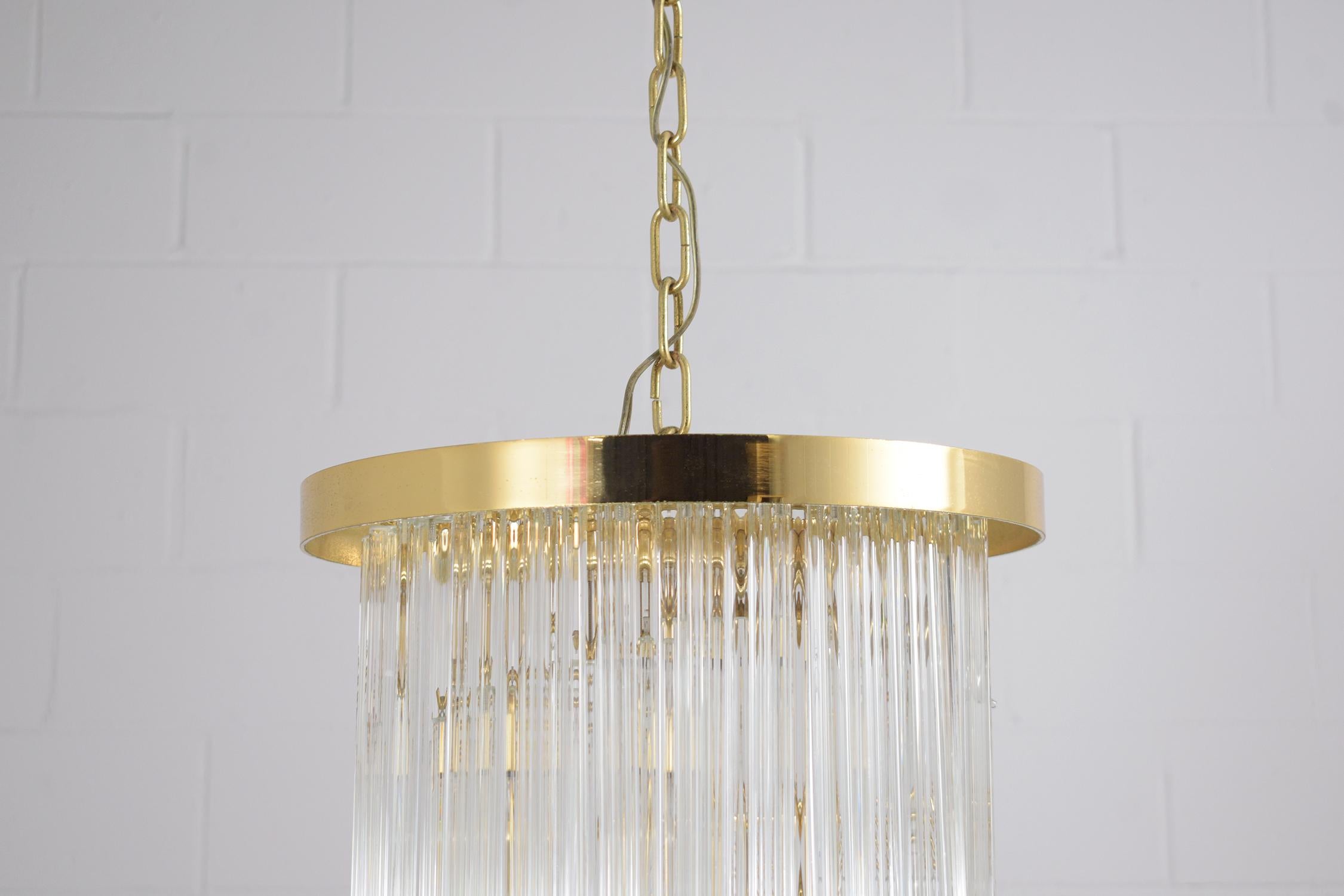 Cut Glass Vintage Drop Pendant Chandelier: Timeless Elegance in Brass and Glass For Sale