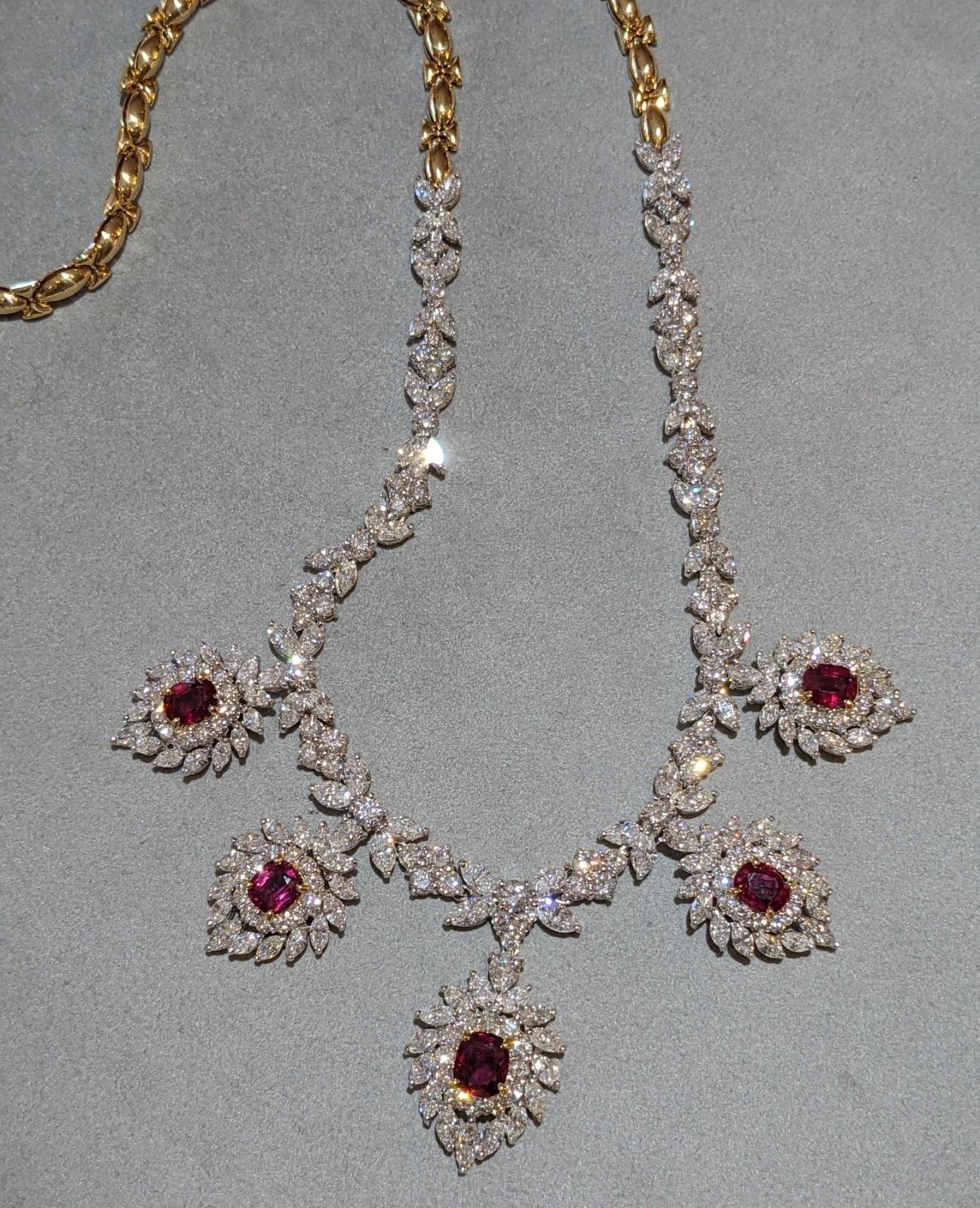 Collana vintage con rubini e diamanti in oro giallo 18 carati In condizioni ottime in vendita a La Jolla, CA