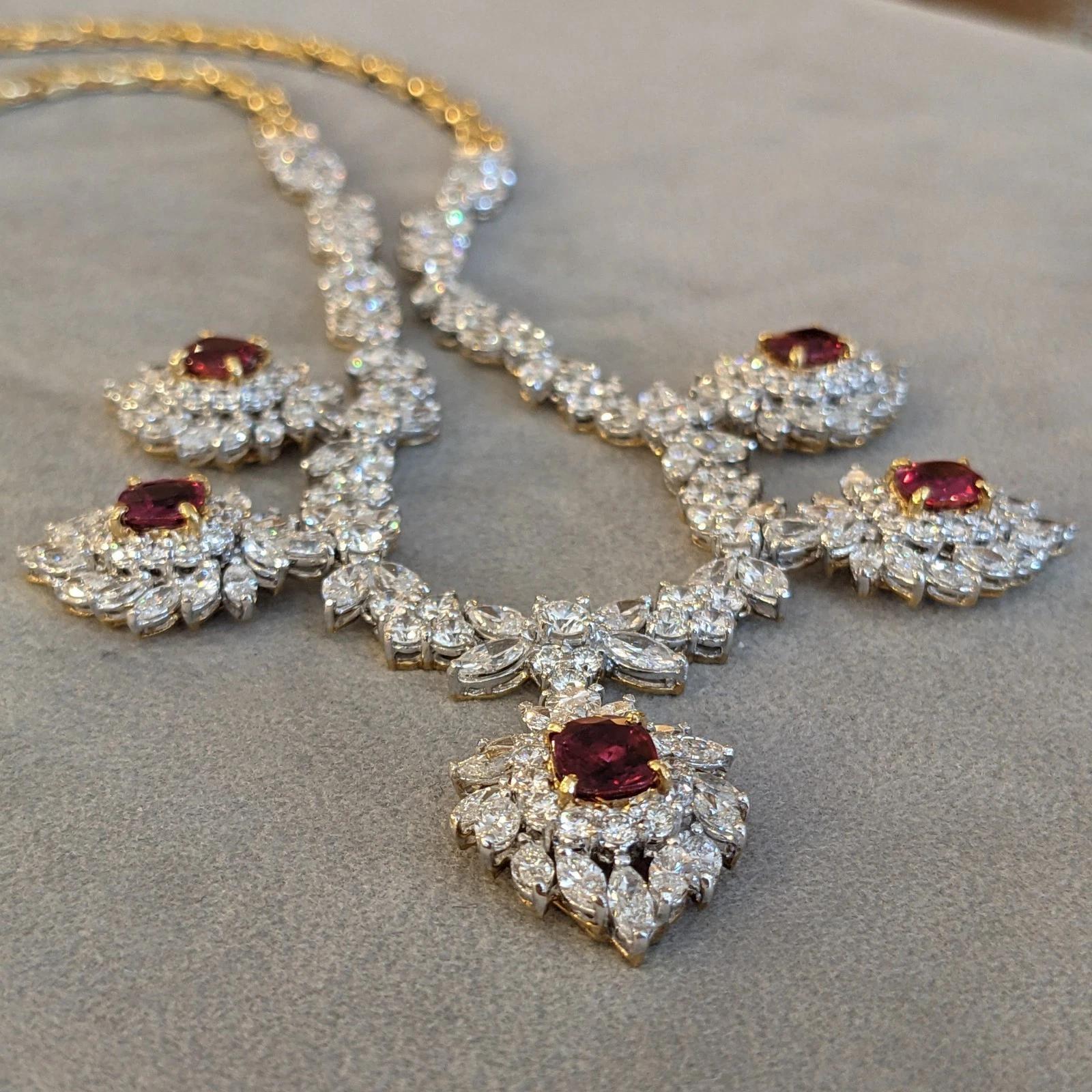 Collana vintage con rubini e diamanti in oro giallo 18 carati in vendita 2