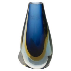 Vintage Drop Shaped Vase in Blue "Sommerso" Murano Glass, Flavio Poli Style