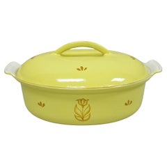 Vintage Dru Holland Yellow Tulip Enameled Cast Iron Dutch Oven Oval Pot