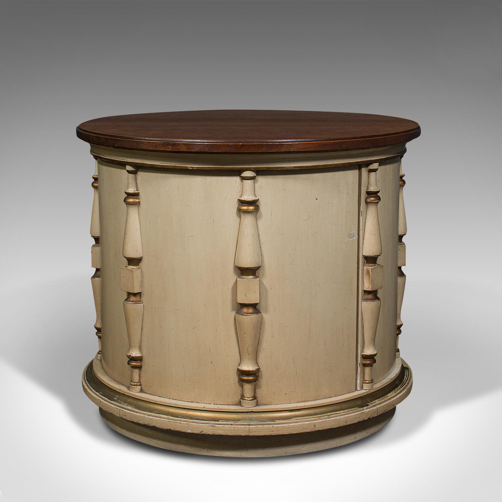 British Vintage Drum Table, English, Occasional, Coffee, Cabinet, Late 20th Century
