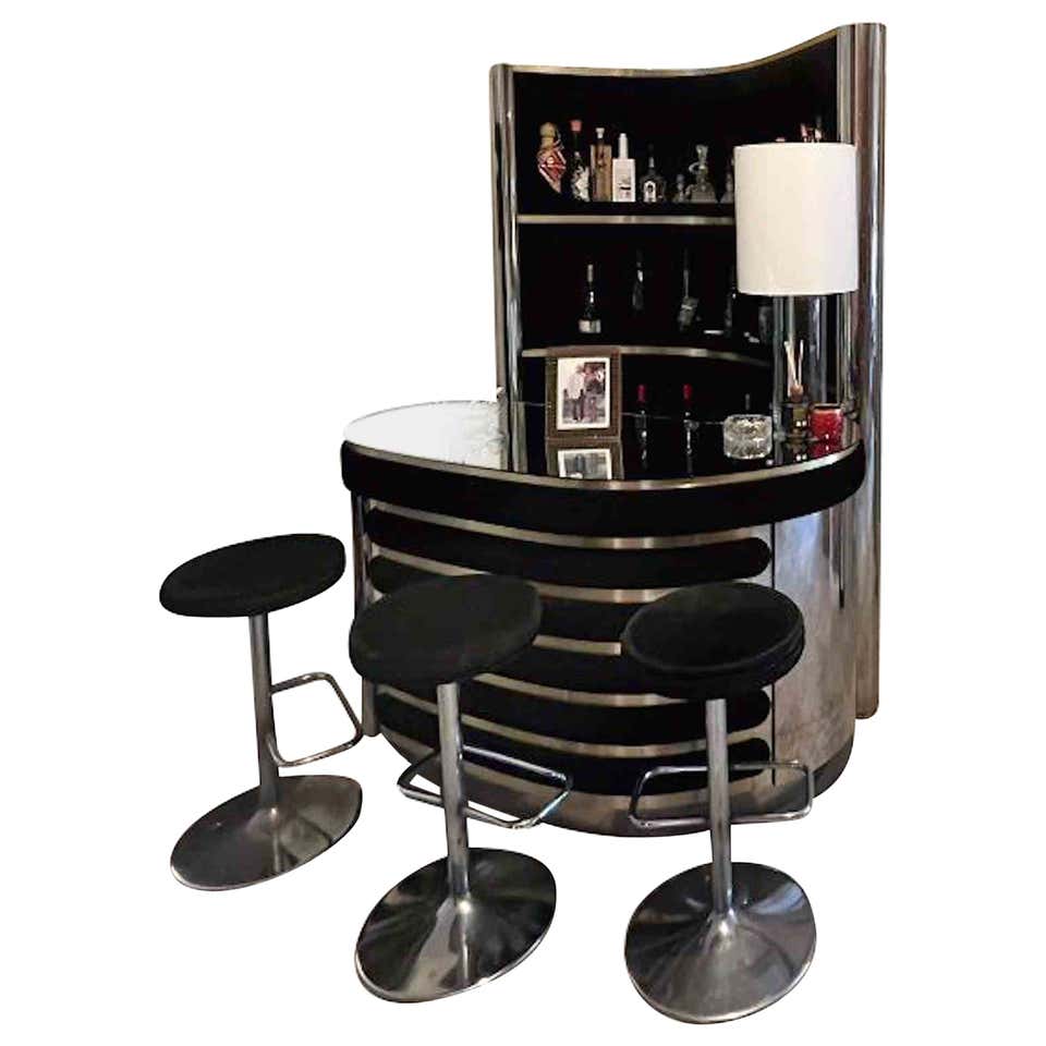 Stunning vintage Cocktail Bar in suede and chrome by Willy Rizzo Italy ...