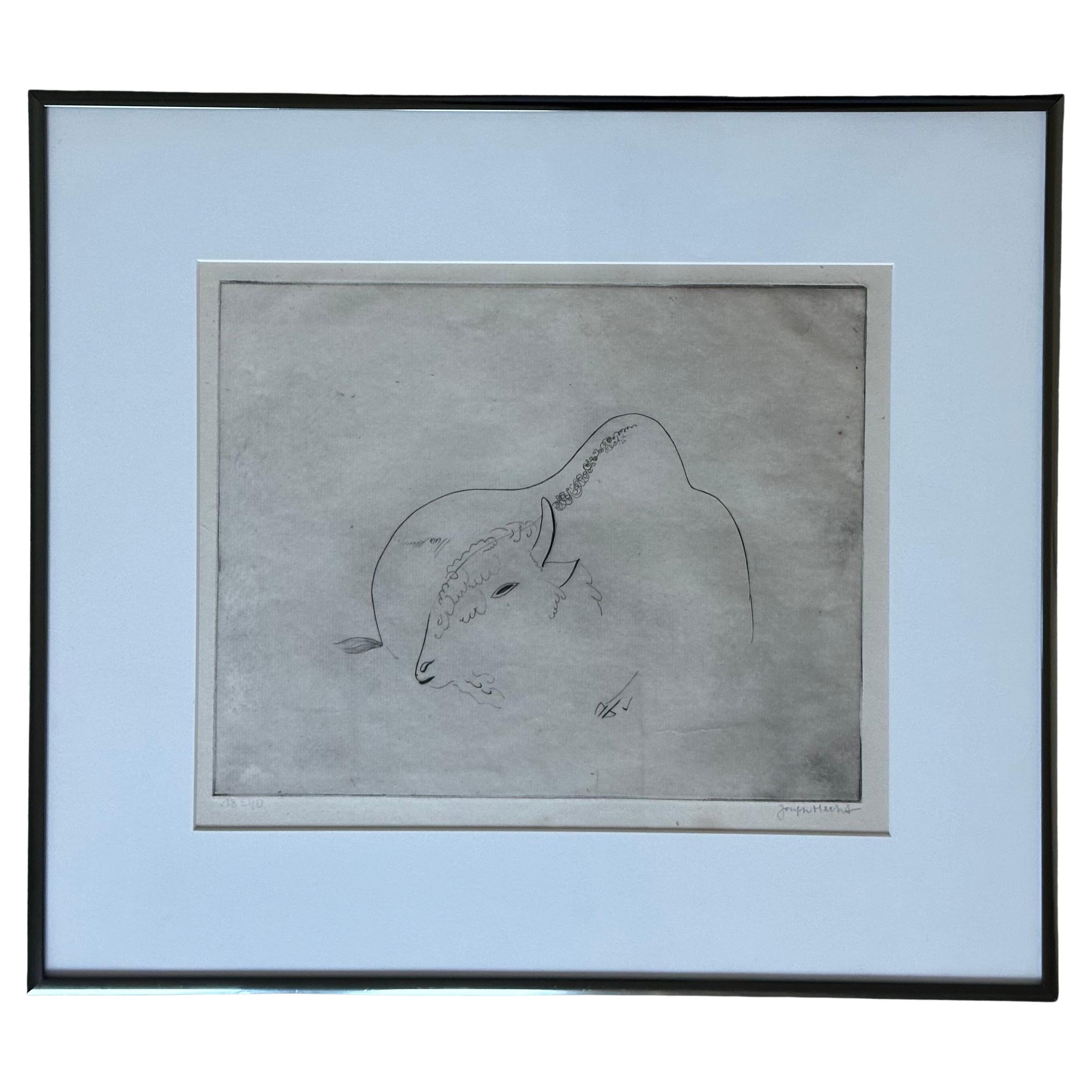 Vintage Dry Point Etching 