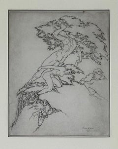 Vintage Dry Point Etching "Bound" with Adam & Eve by Perham W. Nahl