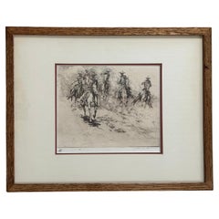 Vintage Dry Point Etching "Going to the Wagon #1" with Doodle by Edward Borein