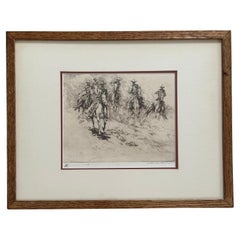 Vintage Dry Point Etching "Going to the Wagon #1" with Doodle by Edward Borein