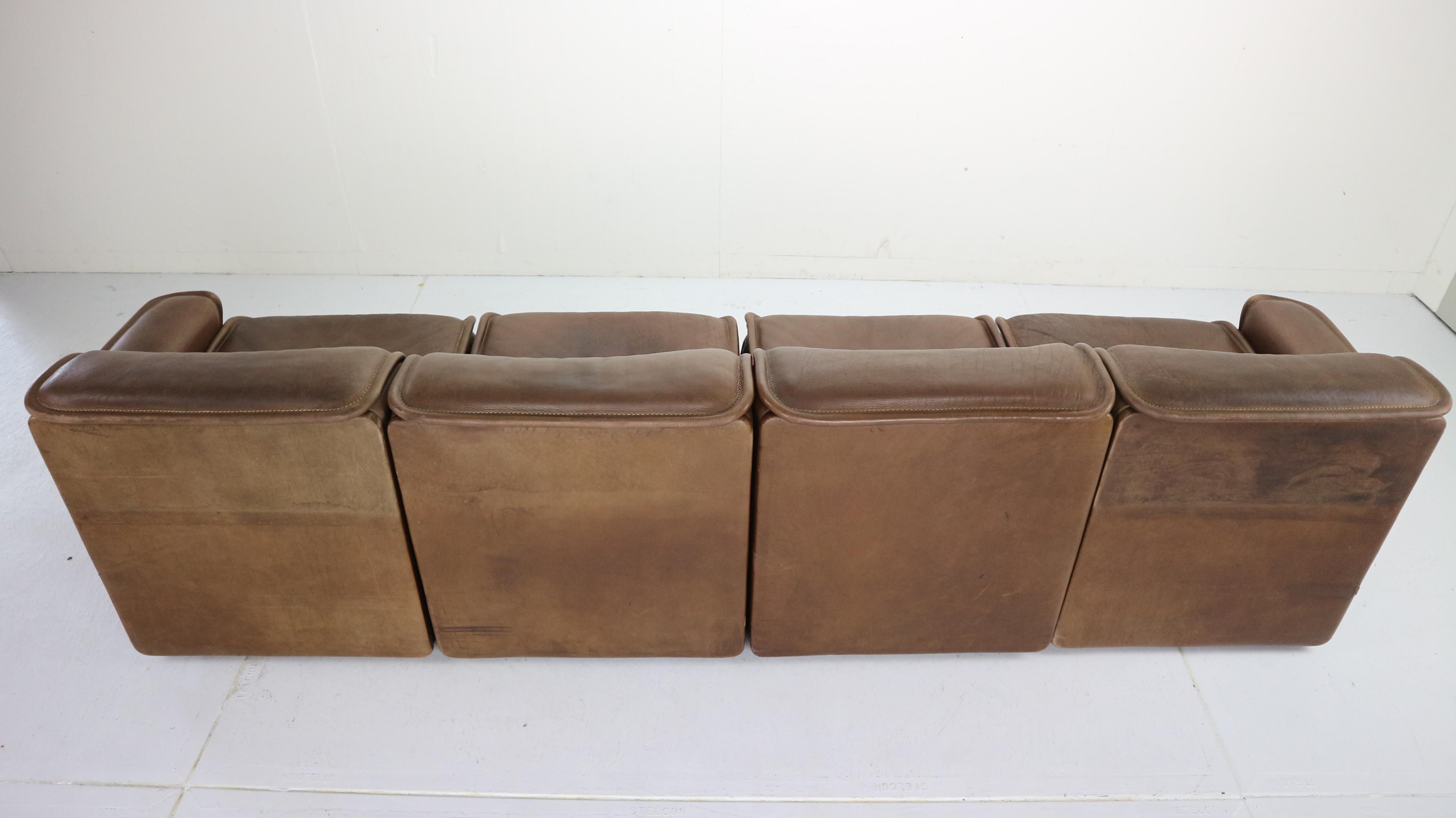 Vintage DS-12 Four-Seat Brown Leather Sofa by De Sede, Switzerland, 1970s 4
