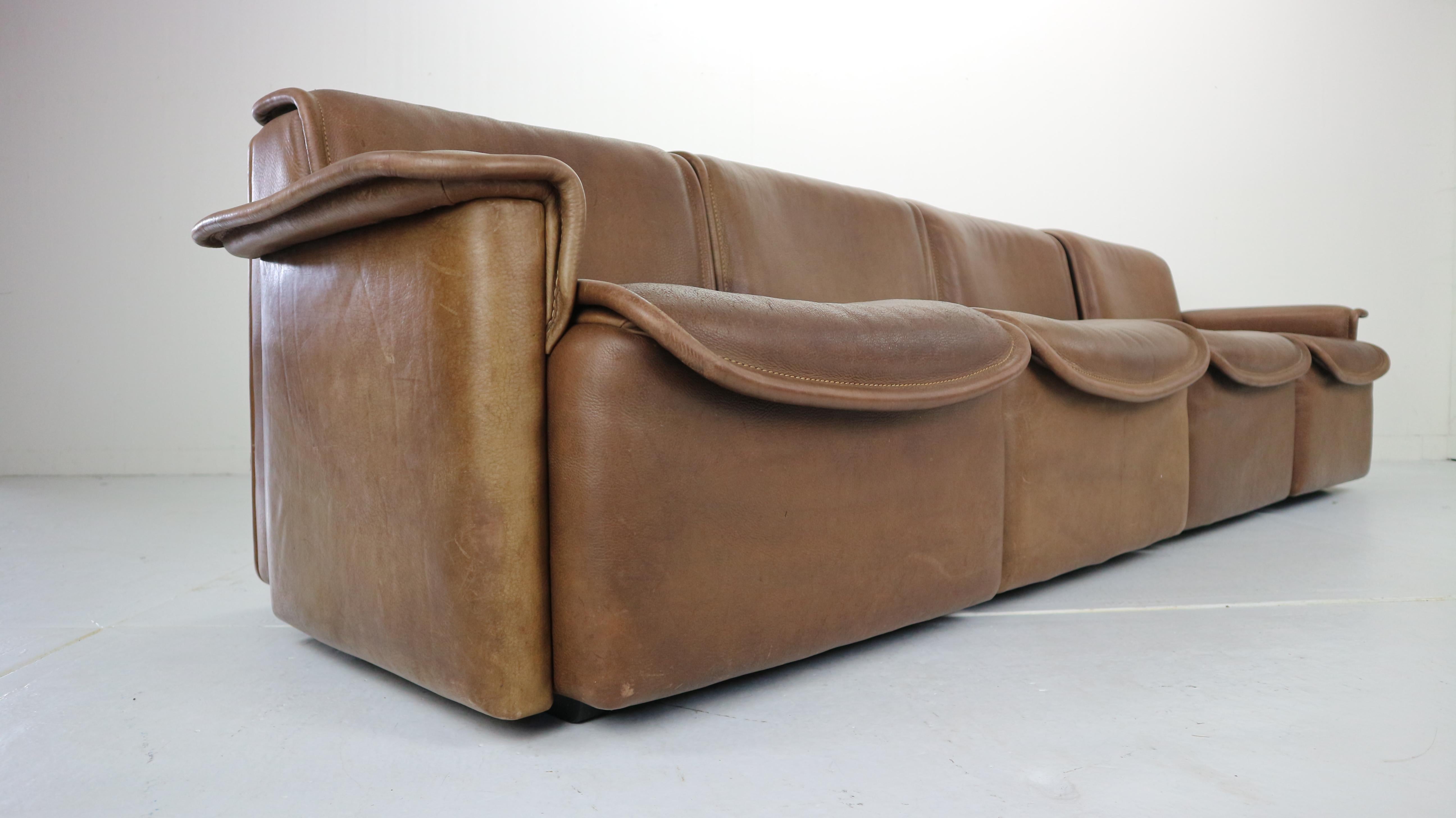 Late 20th Century Vintage DS-12 Four-Seat Brown Leather Sofa by De Sede, Switzerland, 1970s
