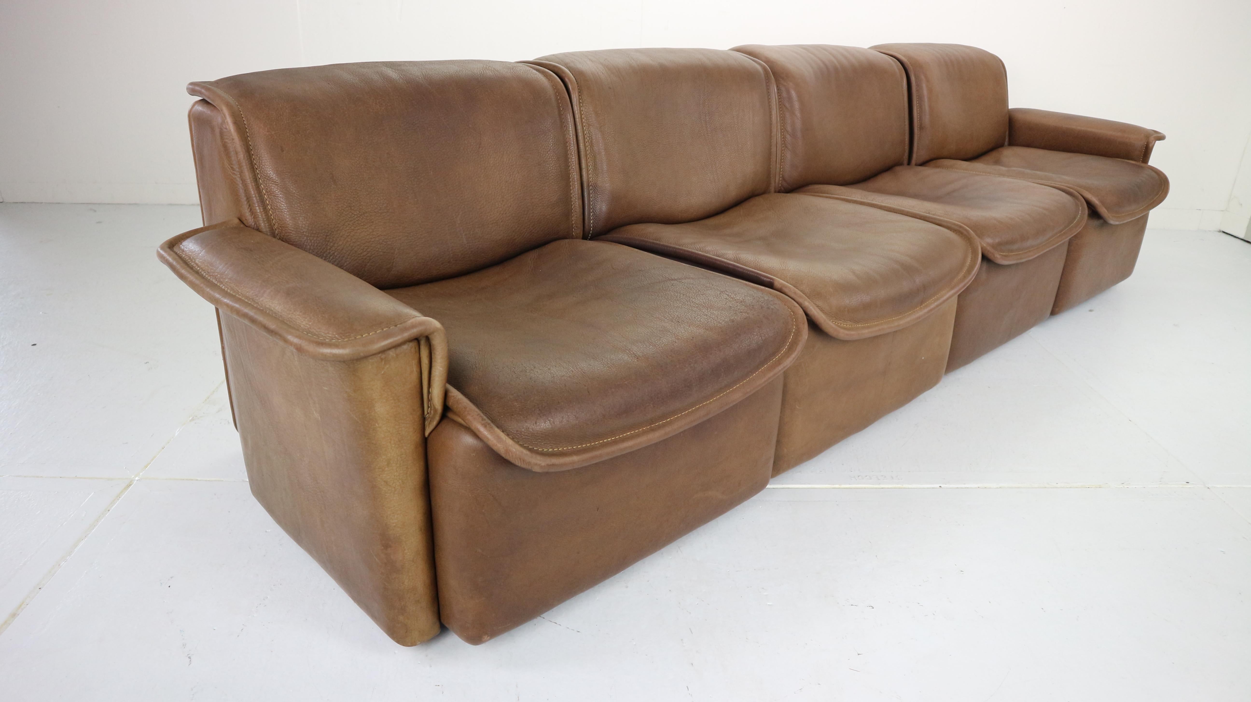 Vintage DS-12 Four-Seat Brown Leather Sofa by De Sede, Switzerland, 1970s 1